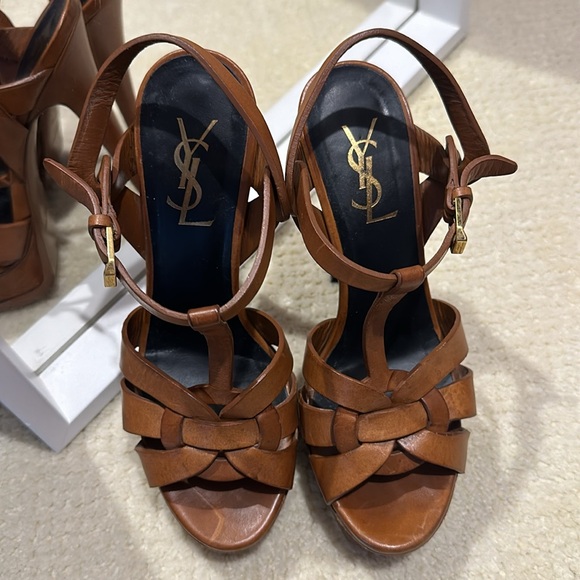 YSL Saint Laurent Tribute Platform Heel Sandal size 6 (36) Vintage Luggage - Picture 11 of 16